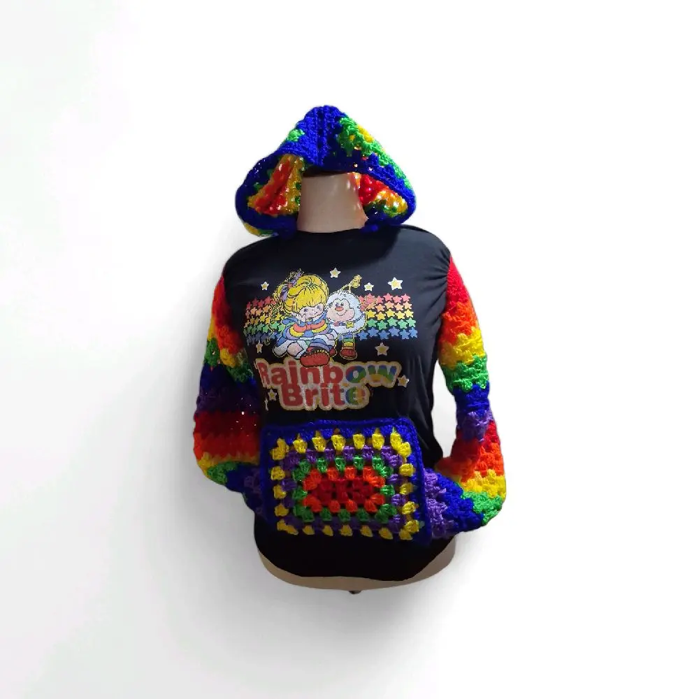 Rainbow Upcycle Hoodie with Vibrant Rainbow Colors and Unique Upcycled Design for Stylish Comfort