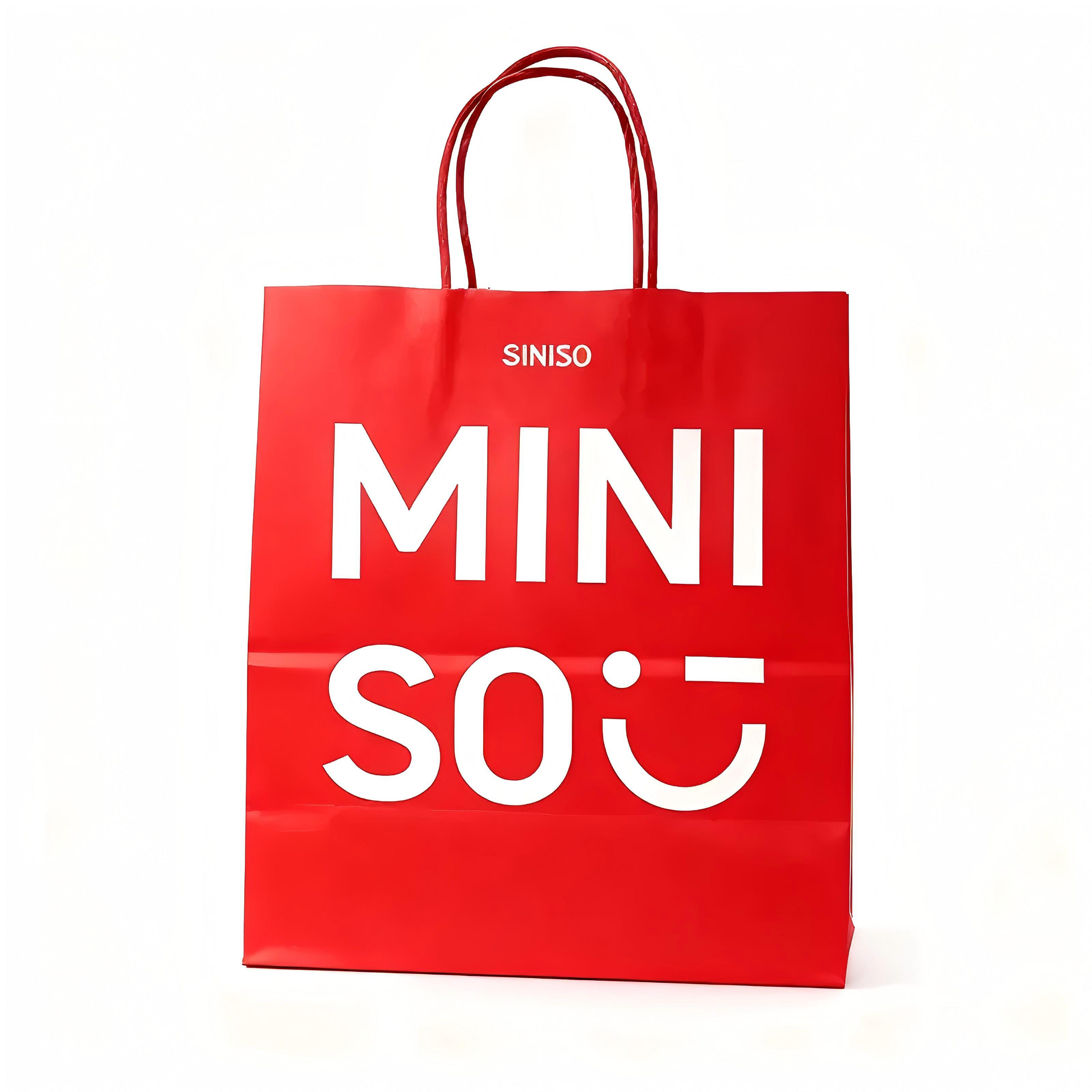 MINISO Shopping Paper Handbag Eco-Friendly Foldable Logo Printed Ideal for Daily Shopping & Holiday Chriatmas New Year Gift Packaging Valentine Gift for Girlfriends