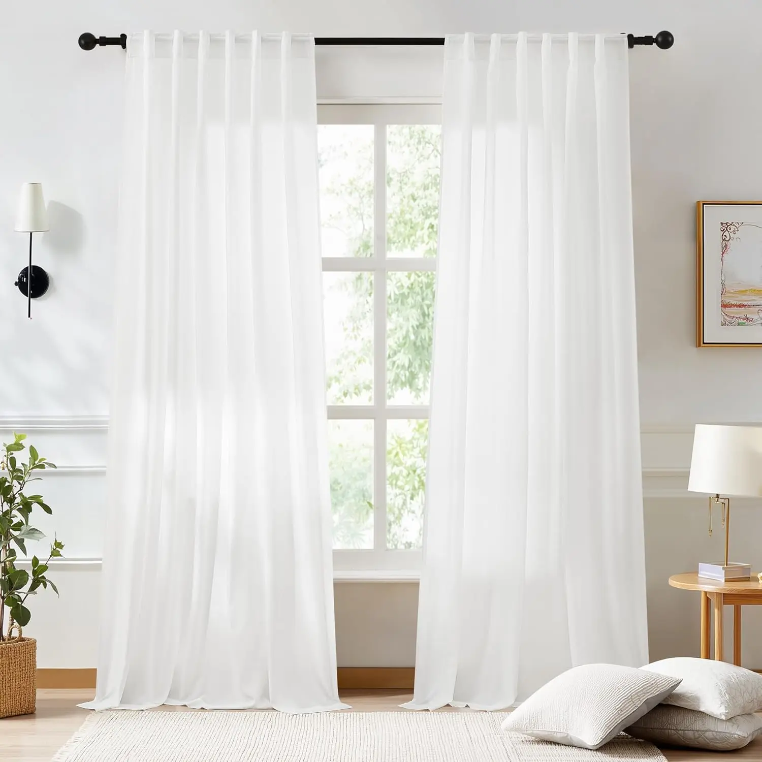 NICETOWN Non-See-Through Off White Sheer Curtains 2 Panels, Privacy Rod Pocket & Back Tab Window Drapes Light Filtering for Bedroom/Living Room
