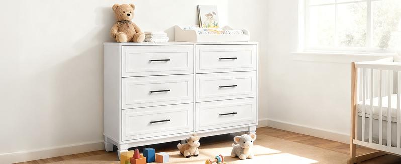 BERRY NEST Farmhouse Dresser for Bedroom, 47.2'' Wide Wood White Dresser with 6 Drawer, Modern Minimalist Chest of Drawers with Metal Handle, Closet Store Organizer for Living Room, Hallway