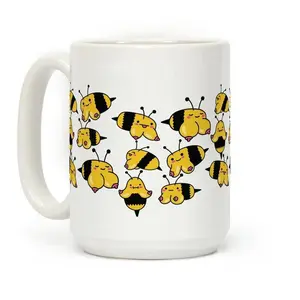 Boobees Pattern Coffee Mug, 11 oz or 15 oz Ceramic Drinkware with Large Handles, Printed in the USA,Hilarious Bumblebee Gag Gift for Bestie, Sarcastic Animal Lover Tea Cup 11oz 15oz, Naughty Birthday Present, [MADE IN US] Unique Novelty Mug