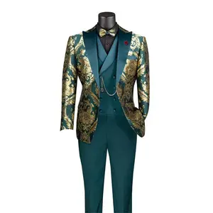 Province Collection: Emerald 3 Piece Jacquard Fabric Single Breasted Modern Fit Suit