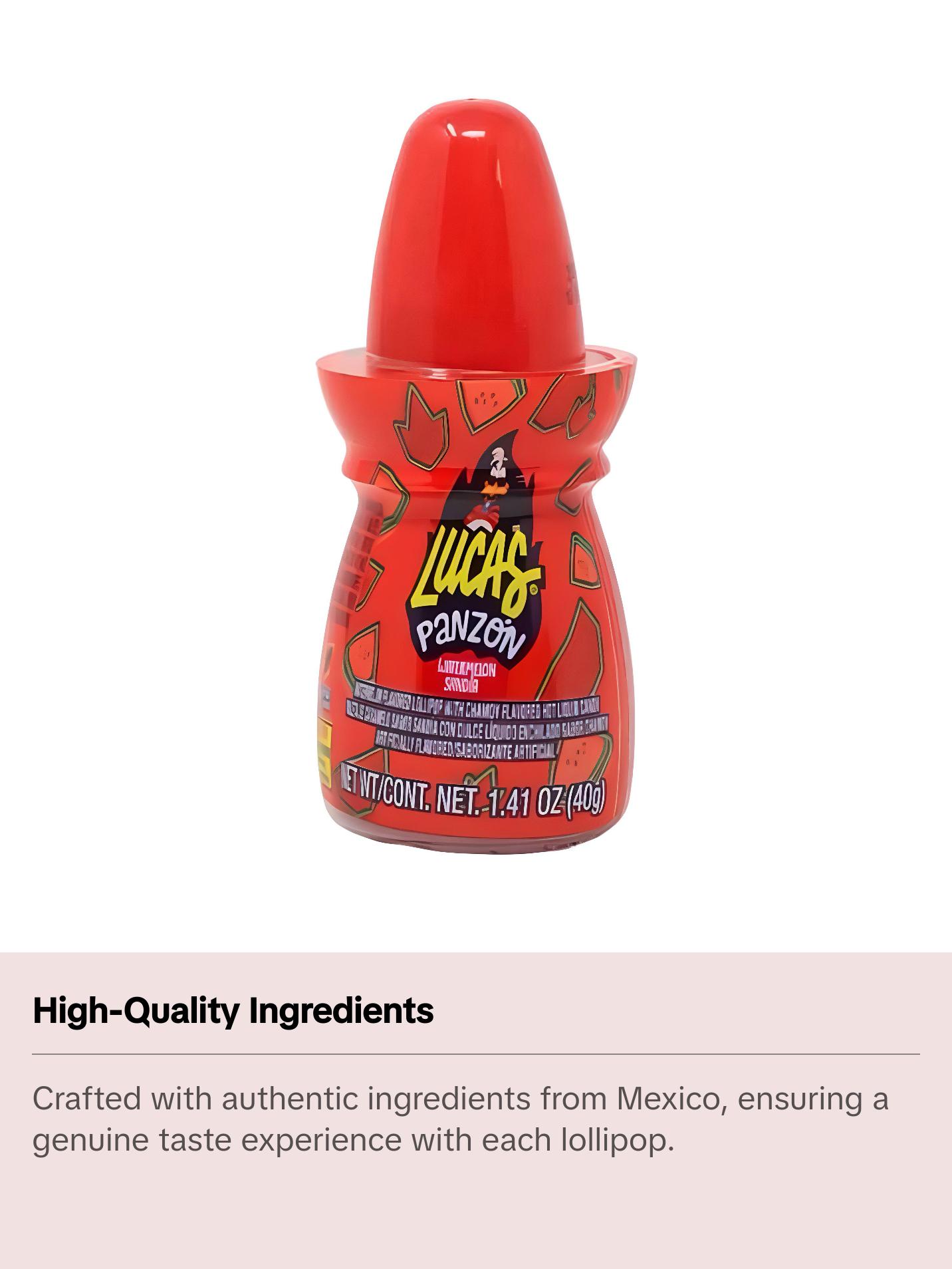 Lucas Panzon Watermelon Flavored Lollipop Candy with Chamoy Liquid (10 Count), Sweet, Savory, Mexican Candy, Dulces Mexicanos Snack Candies Tangy