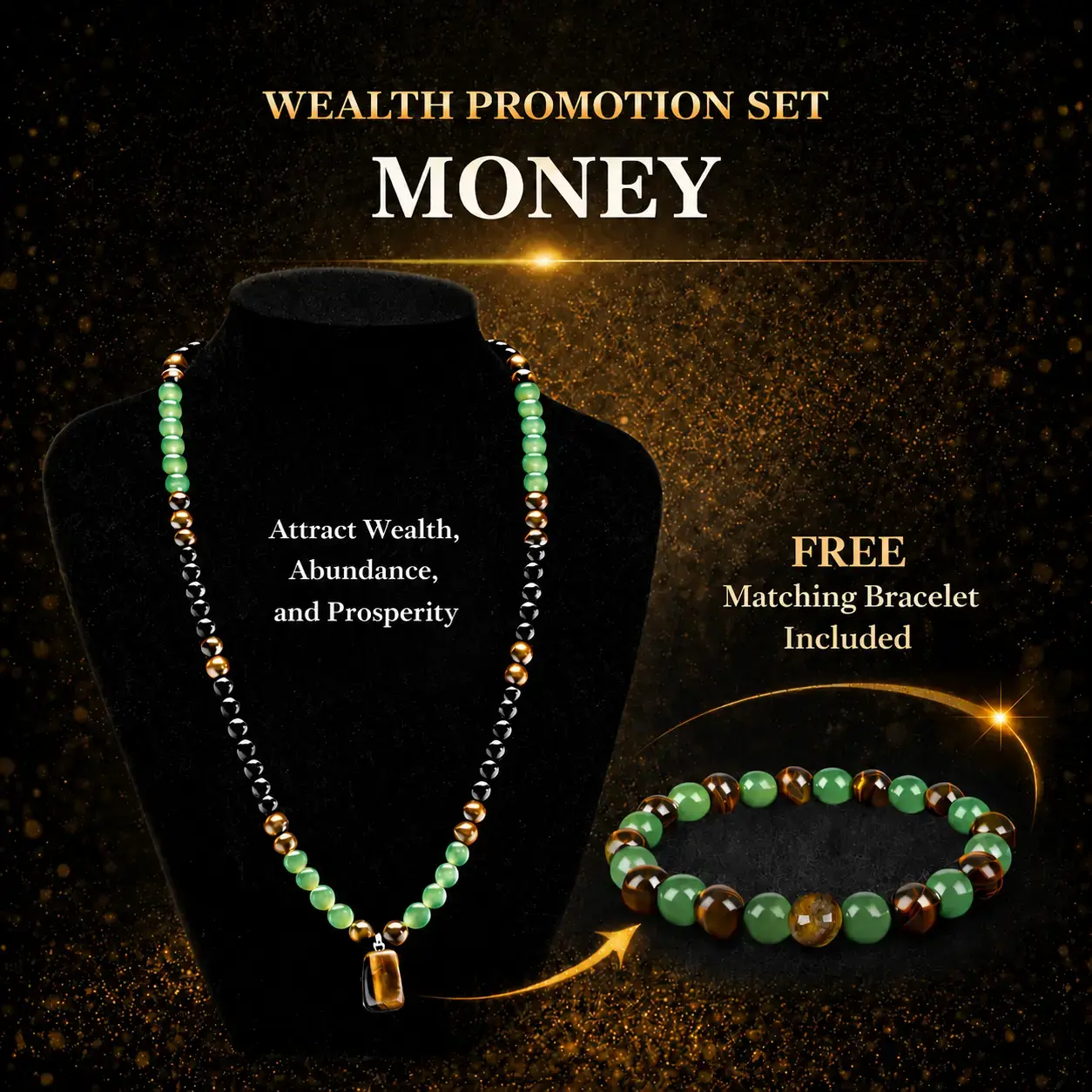Money Attraction Necklace Set with Green Aventurine & Tiger Eye Pendant Healing Crystal Stone ,Matching Bracelet Wealth Abundance Crystal Jewelry Gift for Men Women, Jewelry For Women, Gifts For Boyfriend, Men's Accessories, Accessories For Women