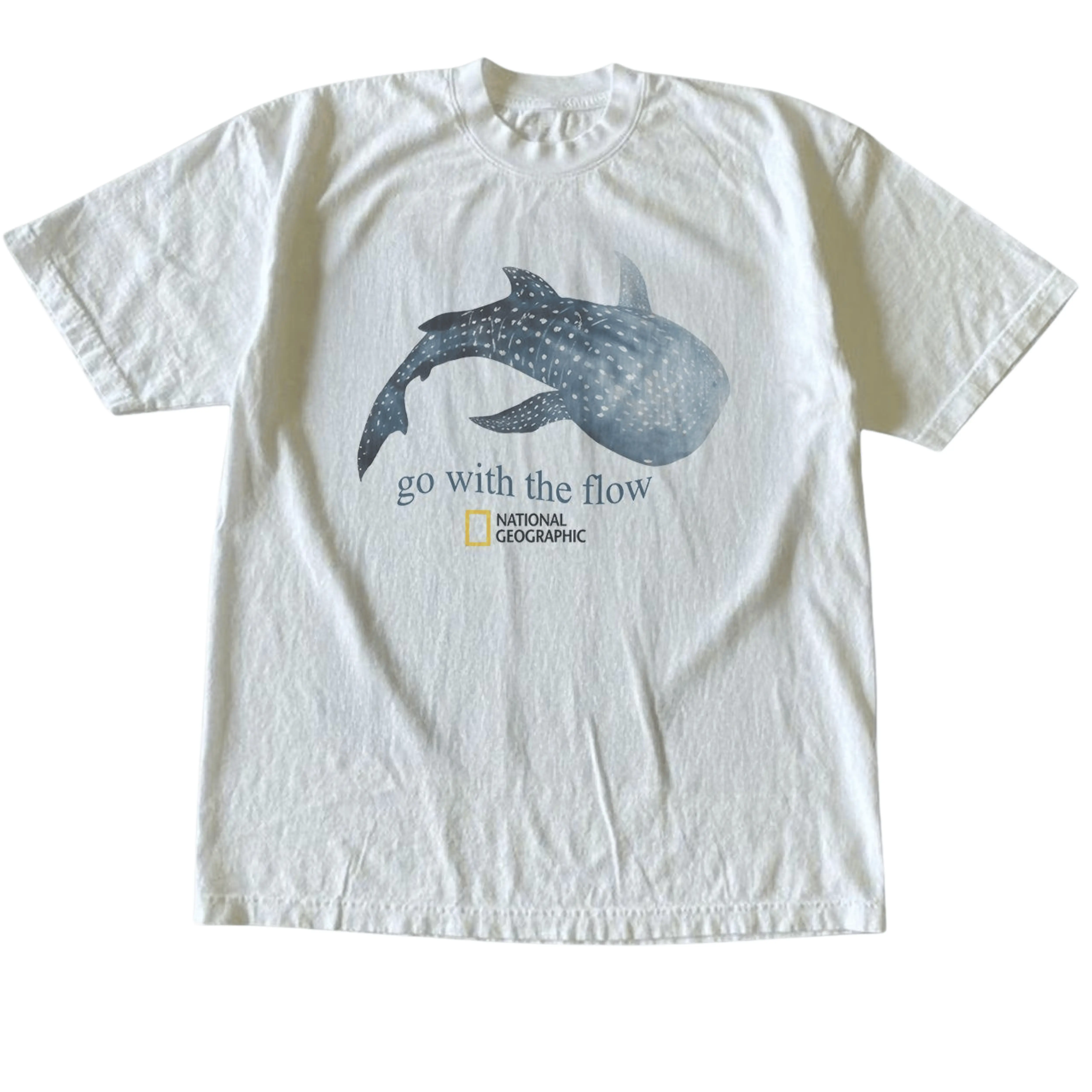 Gildan Men's and Women's T-Shirt, Vintage Style Go With The Flow Whale Shark Graphic Tee, Unisex Casual Top, Marine Life Ocean Lover Shirt, Retro National Geographic Apparel, Matching Couples Outfits, Unique Birthday Present, Premium Cotton