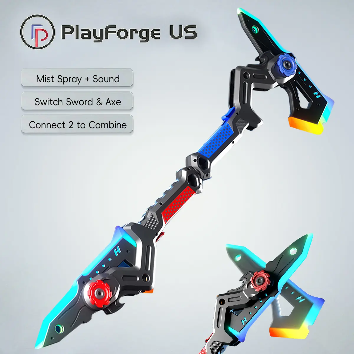 Transforming sword axe toy with mist spray, sound effects, light-up details, and connect-to-combine play. A cool action gift for kids,cosplay,cyberpunk,Smoke and Glowing. Led Saber Portable Rechargeable Lightsaber Double Edged Lightsaber Durable