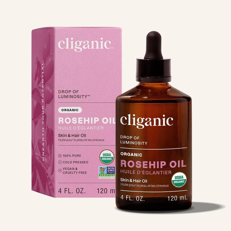 Cliganic Organic Rosehip Seed Oil for Face, 100% Pure | Natural Cold Pressed Unrefined Non-GMO | Carrier Oil for Skin, Hair & Nails