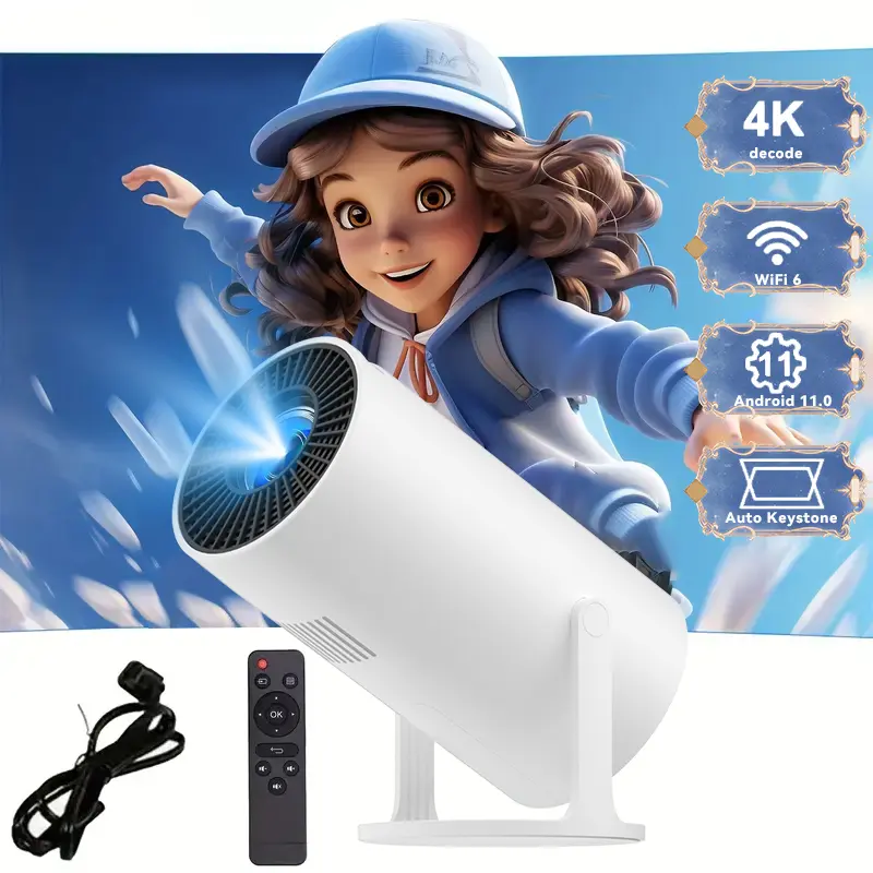 XBJ 713 Smart Mini Projector supports 4K decoding and wireless screen mirroring to create a home theater. Equipped with auto-focus function, its portable body suits both indoor and outdoor use, and it supports Wi-Fi and Bluetooth connections.