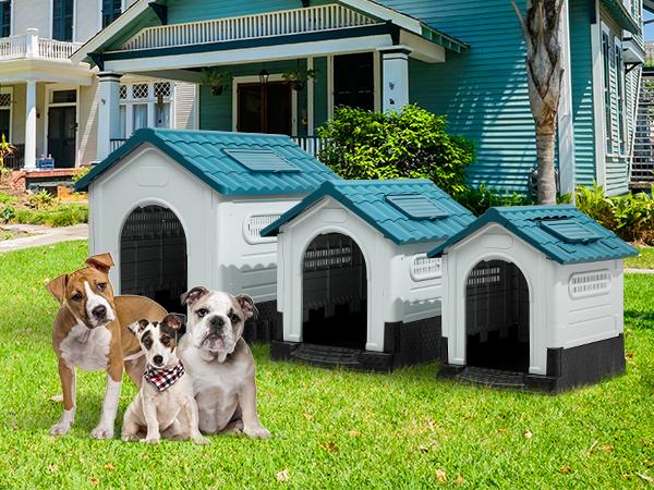 YITAHOME 33.1'' Folding Large Dog House Outdoor Plastic Doghouse with Adjustable Skylight and Elevated Base Water Resistant Pet House for Small, Medium Dogs