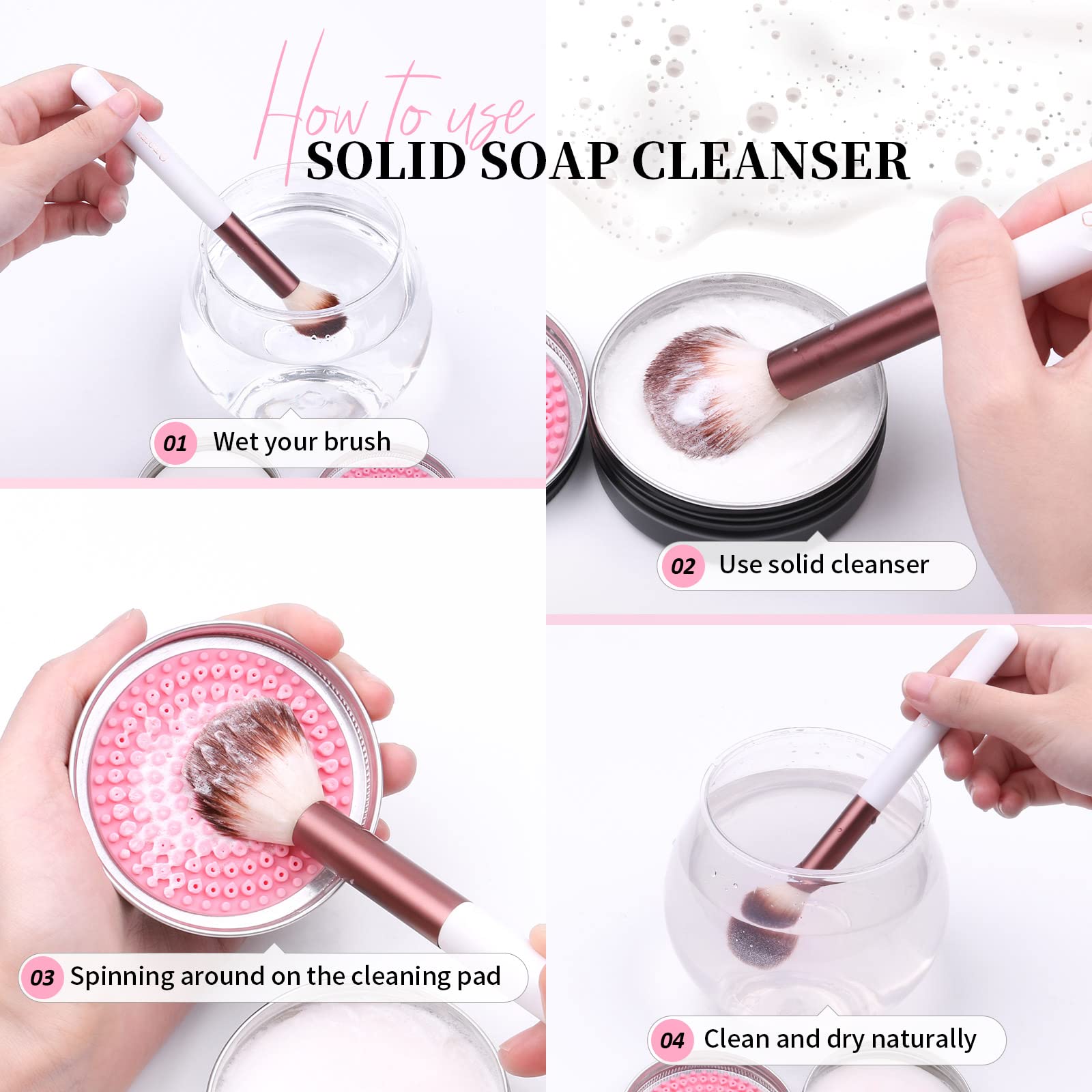 Makeup Brush Cleaner Kit - Solid Shampoo Soap + Silicone Cleaning Mat Pad for Brushes & Makeup Sponges