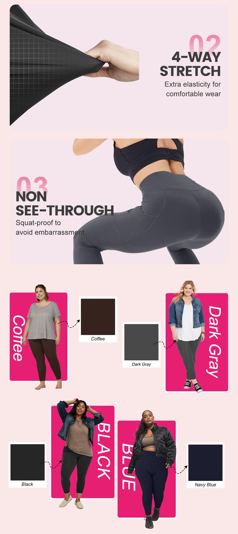 【Plus Size】SHOWITTY 3 Pack Plus Leggins with Pockets for Women, High Stretch High Waist Workout  Comfy Women's Yoga Pants, Basic breathable