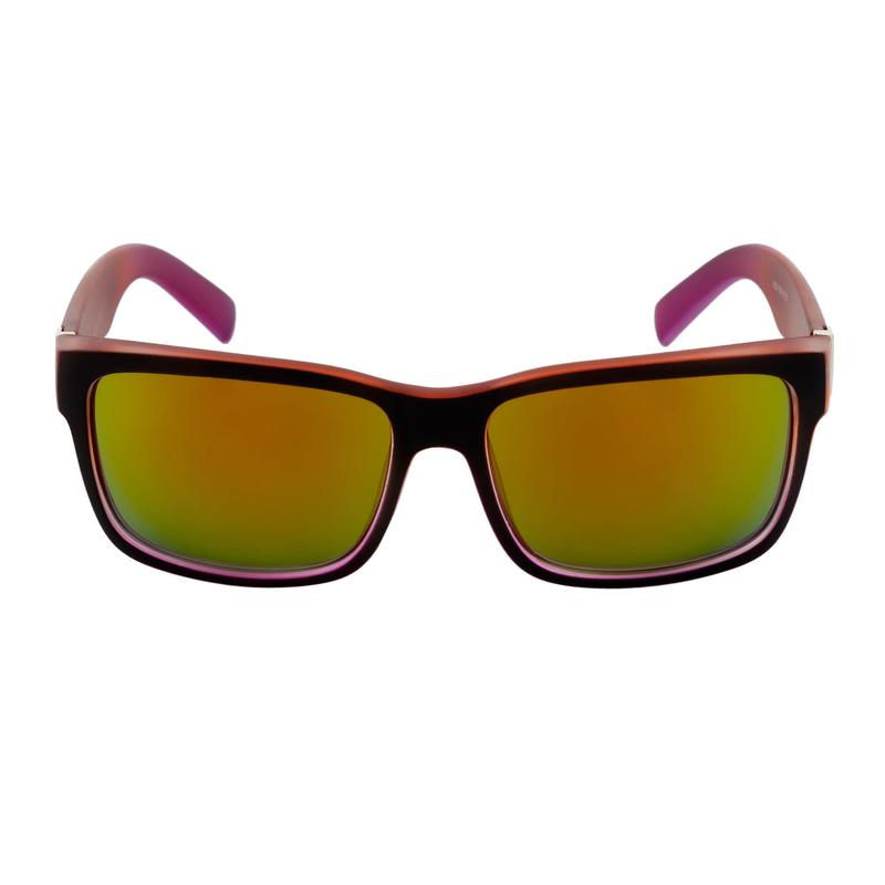 ENZO - Modern Sports Thick Square Sunglasses Black-Red Orange Mirror