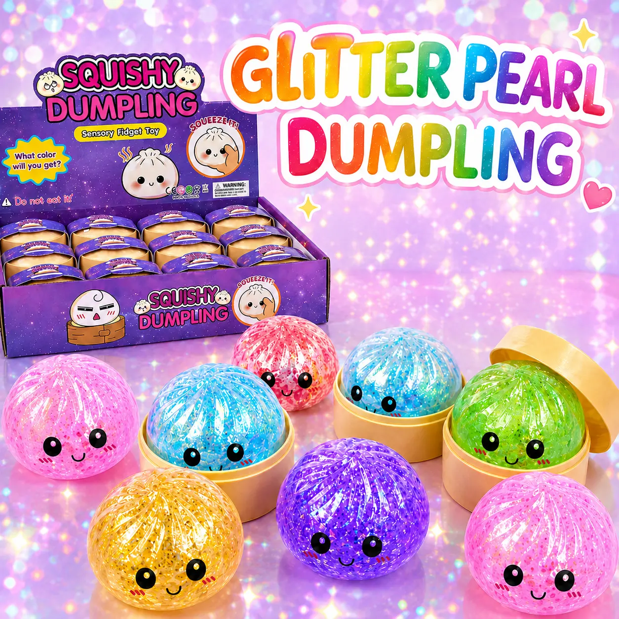 12-Piece Glitter Dumpling Squishy Box - Random Assortment Stress Relief Toy, ASMR Sensory Fidget, Mini Unique Gifts for Kids, Mini Gifts