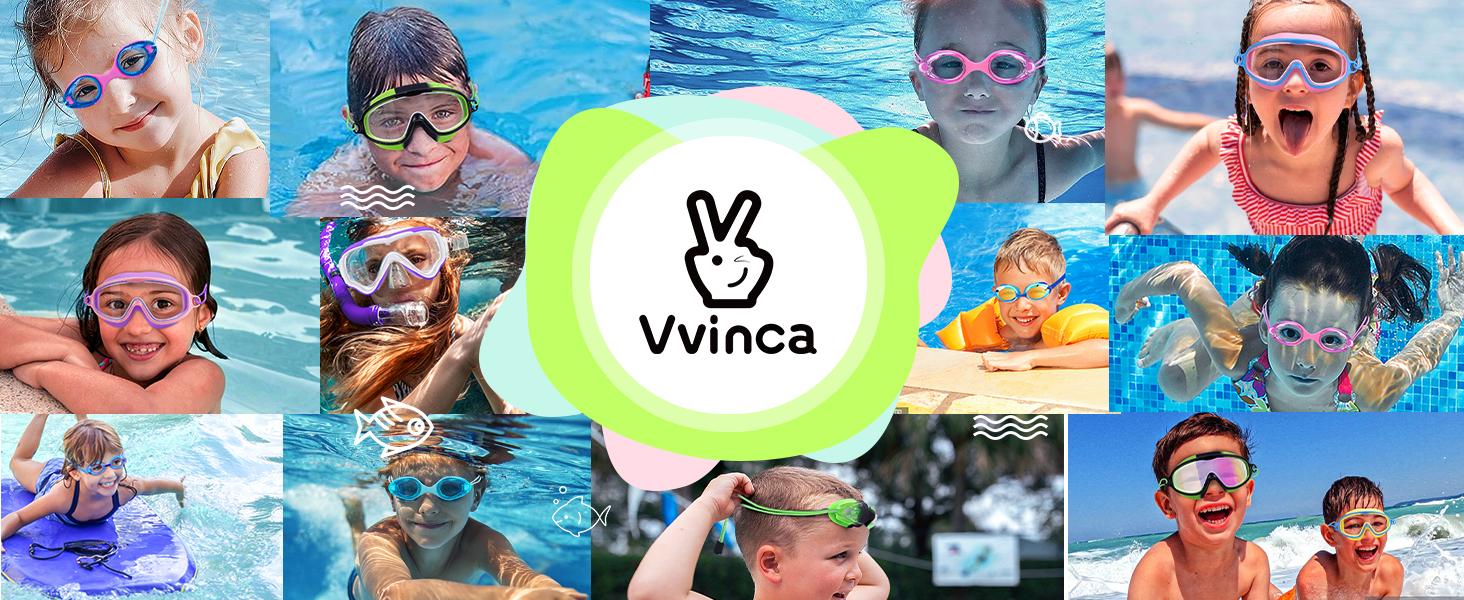 [Spring Shine]Vvinca Kids pool accessories-2 Pcs-Swim-Goggles with Nose Cover,   Wide View Anti Fog UV Anti Shattered Lens for Kids 3-6/6-12/12+ (Please refer to the dimension drawing in Figure 2)