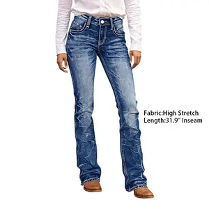 Flamingals Wash Circle Stitch Mid Rise Bootcut Jeans