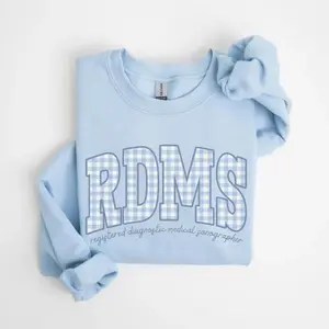 Sonographer Sweatshirt • RDMS Blue Gingham Work Sweater • Registered Diagnostic Medical Sonographer • Ultrasound Tech Gifts • Sono Tech Gift