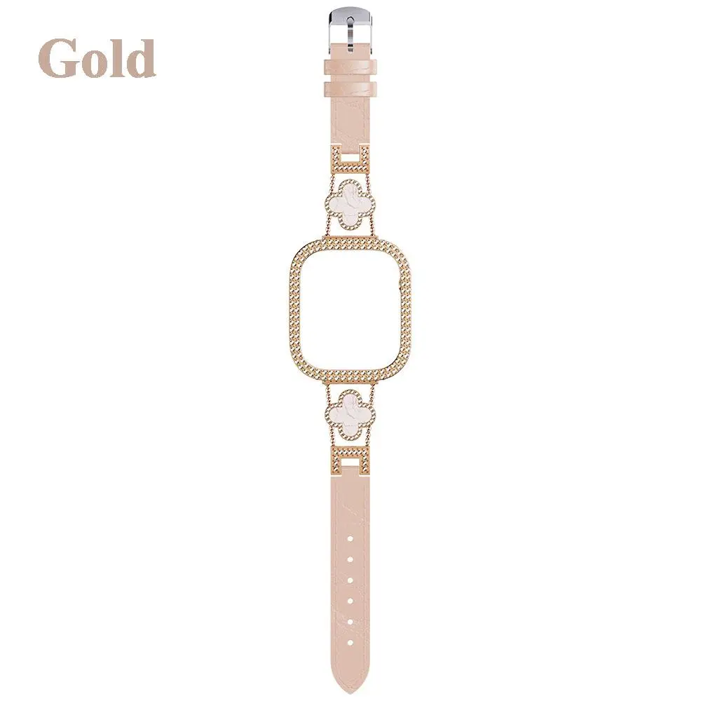 Jewelry Watch Band Set - Lucky Clover Edition - Diamond Case & Leather Strap Replacement for Women Jewelry Watch Band Set - Lucky Clover Edition - Diamond Case & Leather Strap Replacement for Women