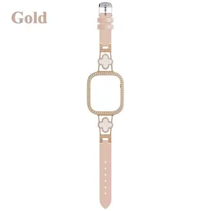 Jewelry Watch Band Set - Lucky Clover Edition - Diamond Case & Leather Strap Replacement for Women