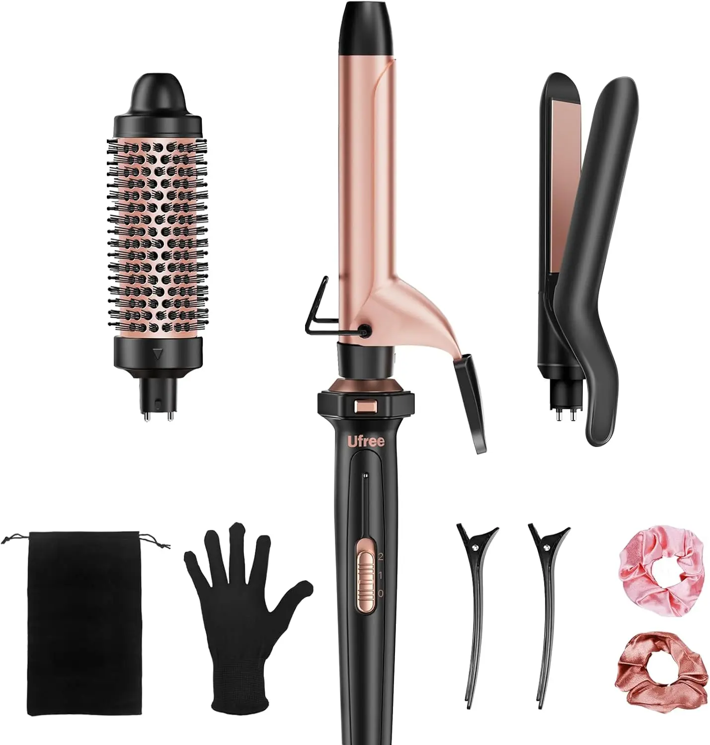 3 in 1 Salon & Daily Curling Iron Set - Adjustable Curling Wand, Thermal Brush, Flat Iron Hair Straightener, Dual Voltage, Instant Heat Up, Storage Pouch, Protective Glove, 2 Clips, Women's Gift,back to school,back to school haul