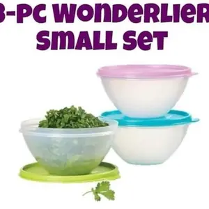 Tupperware Wonderlier Small Bowl Set 3pc 2 Cup Mixing Bowls with Airtight Lids Sheer Purple Green Blue