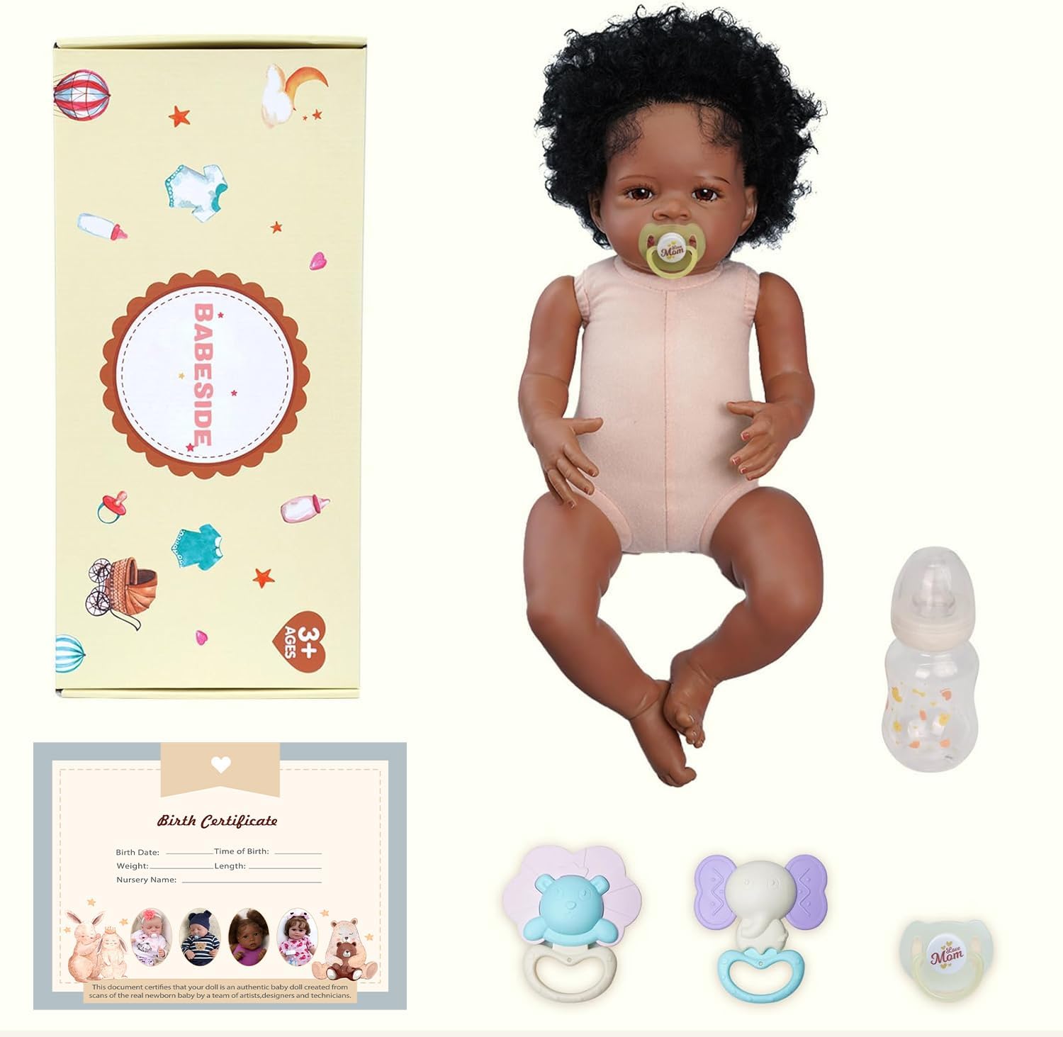 Babeside Newborn Real Life Reborn Baby Doll Dark Skin Black African American Toddler Doll Laney with Cloth Body for Kids Age 3 Rebornbabydoll