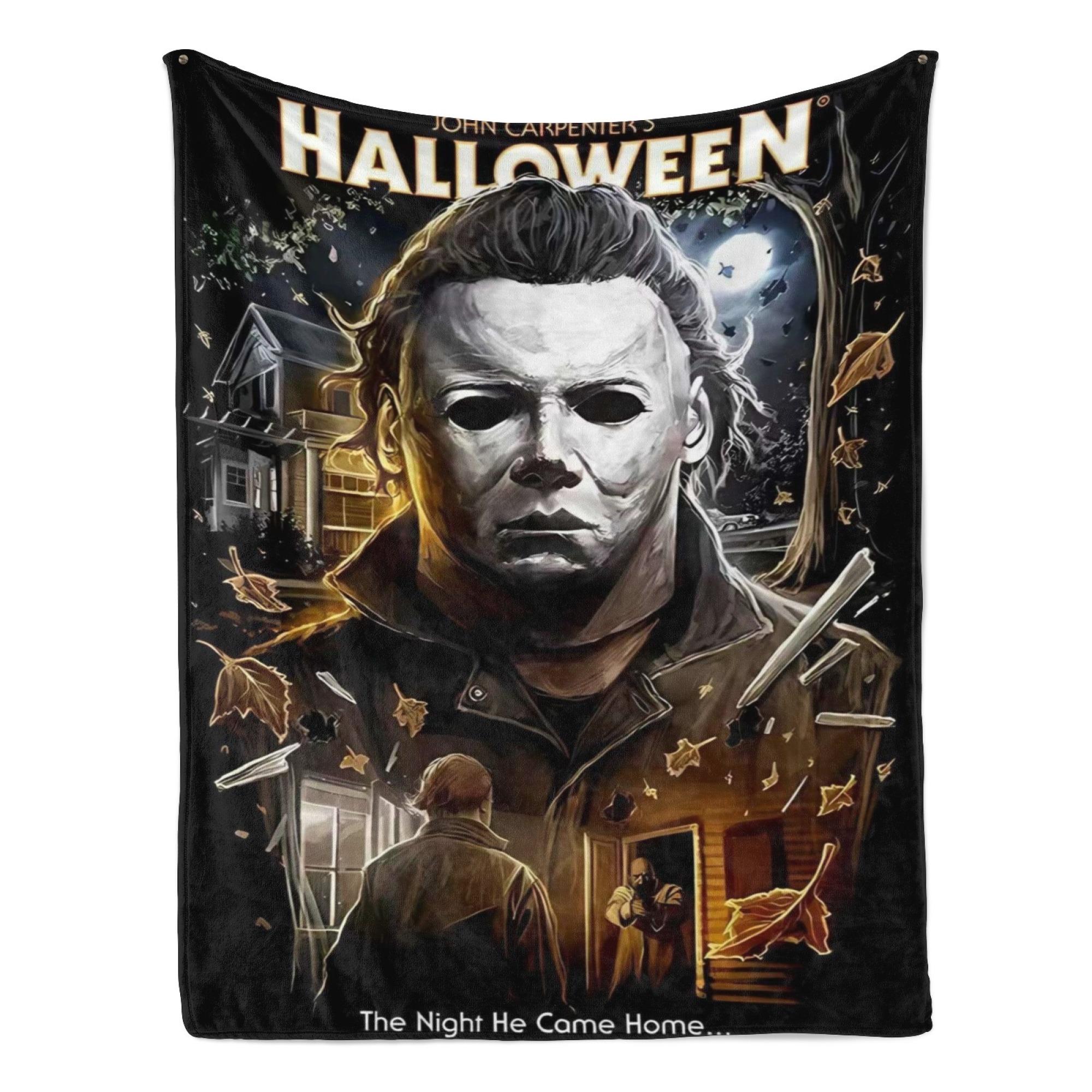 Michael Myers Halloween Themed Fleece Throw Blanket The Night He Came Home Classic Horror Movie Print Soft Cozy Flannel Blanket For Sofa Couch Bed Bedroom Decor All Season Warm Blanket Perfect Gift For Horror Fans Halloween Fall Home Decoration