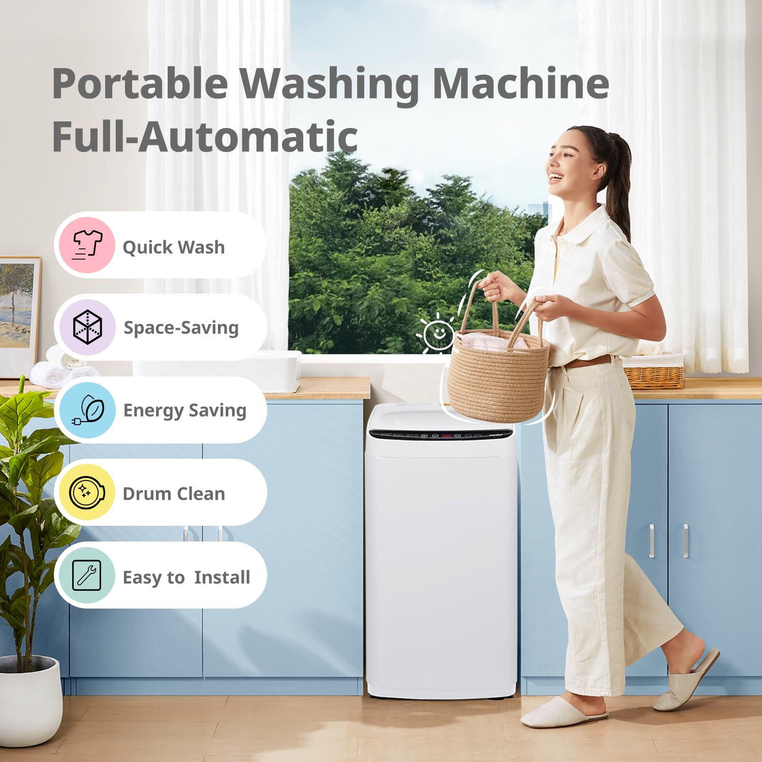 Comfee' Portable Washing Machine, 0.9 cu.ft Compact Washer With LED Display, with pump, 5 Wash Cycles, 2 Built-in Rollers, Space Saving Full-Automatic Washer