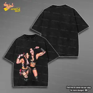 WWE Rhea Ripley and Iyo Sky Washed T-Shirt | Vintage Graphic Design | Iconic Wrestling Print | Classic Fan Apparel Cotton Fabric