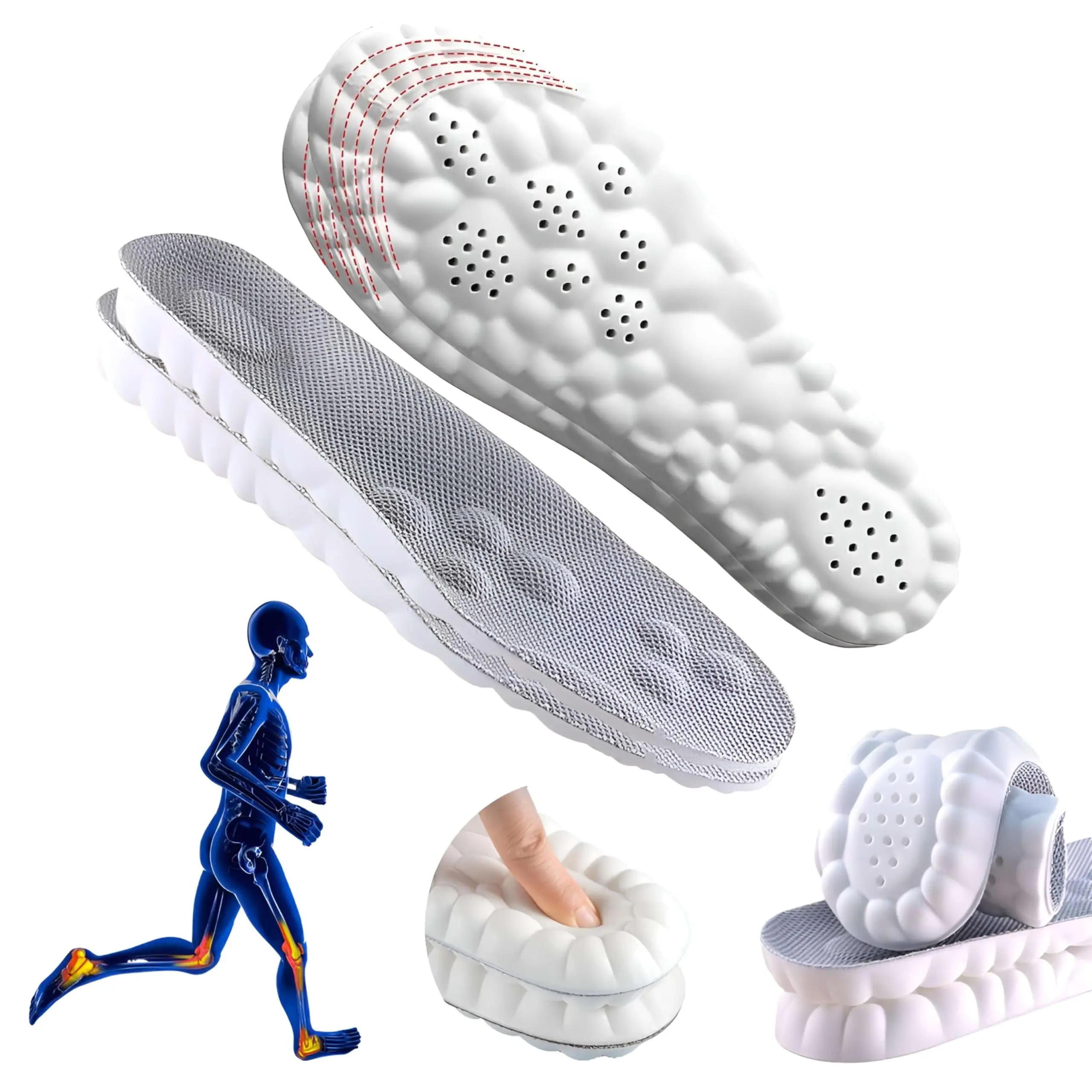Men's 4D Cloud-Like Comfort Shoe Insoles - Sweat-Dry, Soft Memory Foam Cushioning, Trim-to-Fit, Arch Support for Steppers, Foot Pain Relief, Fatigue Reduction