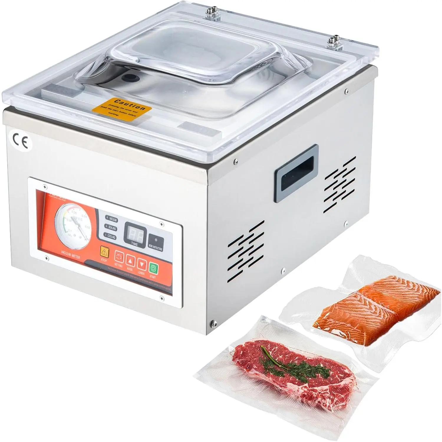 【Summerfinds】 VEVOR DZ-260A Chamber Sealer, 260W 110V/60Hz Professional Automatic Food Packaging Machine, 6.5 cbm/h Pump Rate, Acrylic & Stainless Steel Build, LED Screen, 1 Vacuum Gauge for Fresh Meats & Vacuum Sealed Bags, Vacuum Sealed Bag