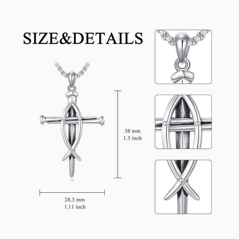 MEIDERBO Jewelry Three Nail Cross Necklace 925 Sterling Silver 3 Nail Cross Pendant Christian Jewelry Gifts for Men 22+2"
