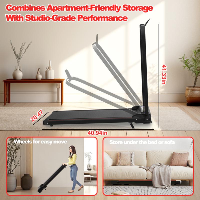 【SAVEYOUR】Foldable 2-in-1 Treadmill & Under Desk Walking Pad with Vibration Pad,Portable Treadmill with Handlebars, Incline & Remote for Home Cardio in Small Spaces, Office Apartment Fitness Equipment