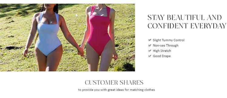 OQQfitness Womenswear 3 Piece Bodysuits Stretchy Underwear Sexy Ribbed Square Neck Sleeveless Stretchy Tank Tops Bodysuits Soft Lady