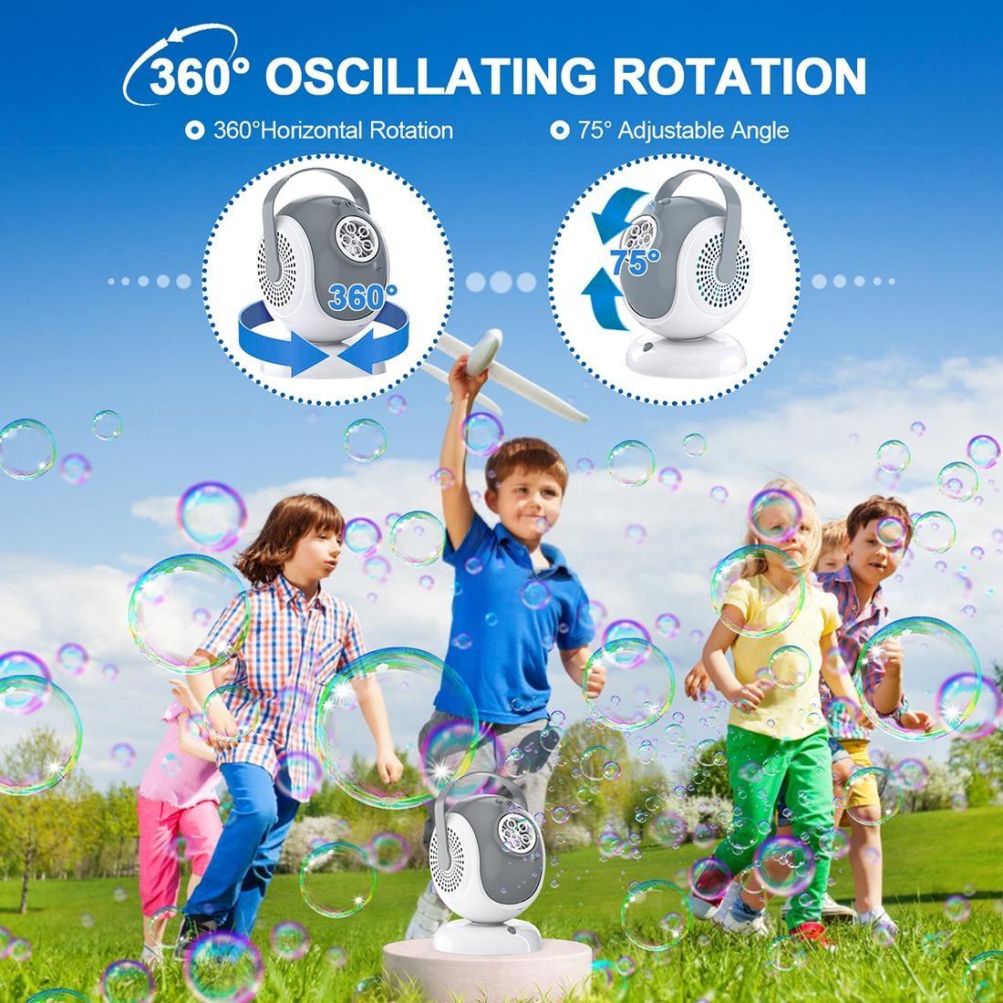 Automatic Bubble Machine 360° Oscillation 75° Adjustable Angle LED Light 300ml Tank Safe ABS Material Ideal for Birthdays Weddings Outdoor Fun Perfect Gift for Kids & Families