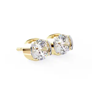2.57 Carat Lab Grown Round Cut Diamond Tiny Stud Earrings