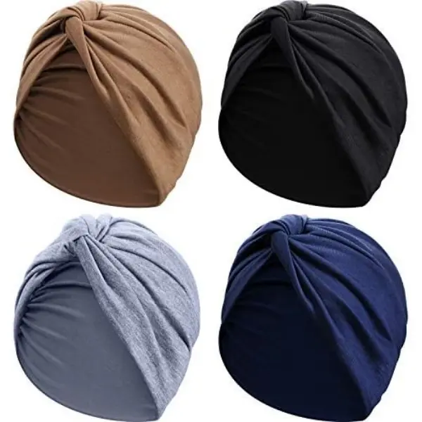 4 Pcs Turban Women | Soft Knot Pleated Head Wraps for Chemo Cancer, African Headwear Caps, Fashion Headwrap Head Scarf Coverings