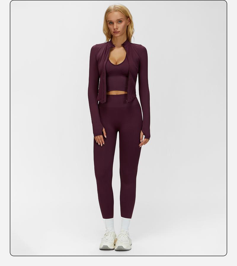 MFVIM Women's Solid Criss Cross Crop Tank Top High Waist Leggings Zip Up Crop Jacket Tracksuit Set Breathable Comfortable Yoga Workout Gym Athletic Activewear Textured Sweatsuit Thermal Lined Sports