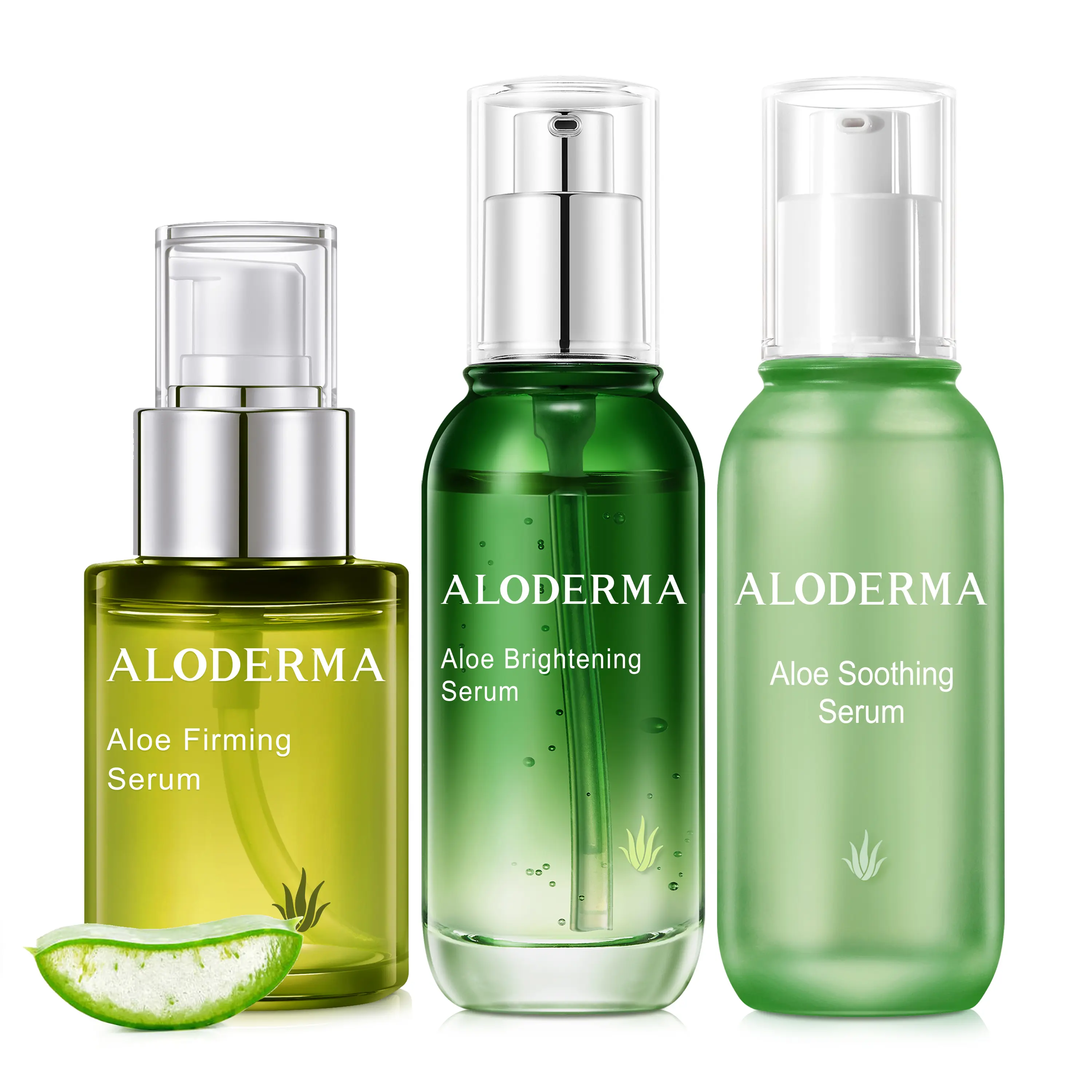ALODERMA Organic Facial Serum Set, 3-Piece Kit with Hyaluronic Acid for Firming, Brightening & Soothing, Gentle Formula for Radiant Skin, Discoloration, Serums & Essences, Olive, Sensitive Skin, Hyperpigmentation Treatment, Soft Skin