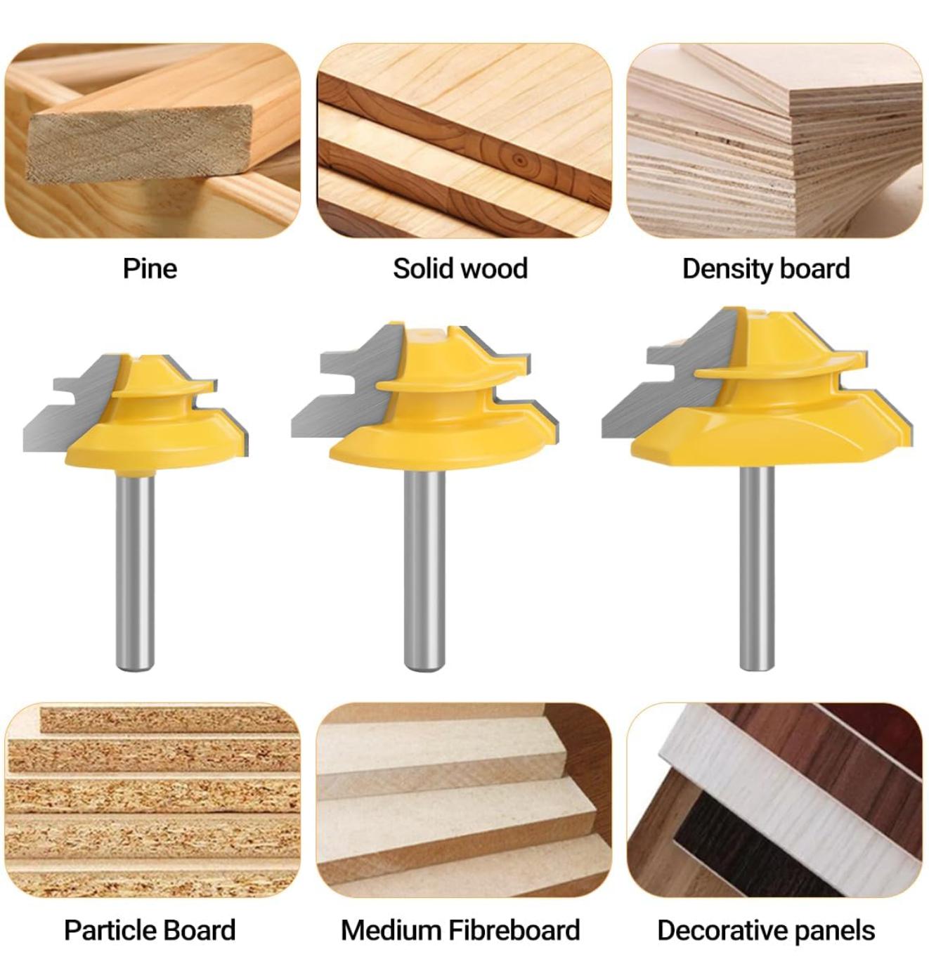 45° Lock Miter Router Bit – Woodworking Corner Joint Cutter for Router Table, Perfect for Cabinet, Drawer, Box, Furniture & DIY Carpentry Projects 45° Lock Miter Router Bit – Woodworking Corner Joint Cutter for Router Table, Perfect for Cabinet, Drawer, Box, Furniture & DIY Carpentry Projects