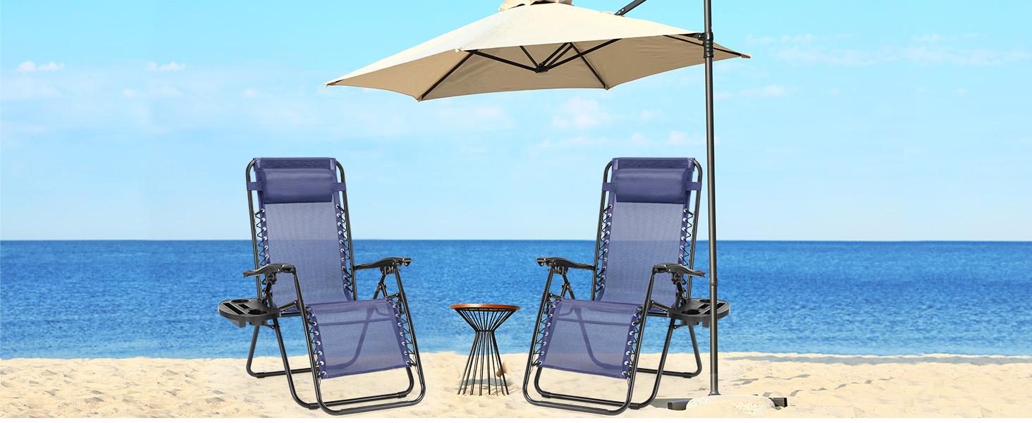 Set of 2 Zero Gravity Chairs with Cup Holder Trays, Camping Patio Outdoor Folding Lounge Chairs with Adjustable Pillow for Poolside Set of 2 Zero Gravity Chairs with Cup Holder Trays, Camping Patio Outdoor Folding Lounge Chairs with Adjustable Pillow for Poolside