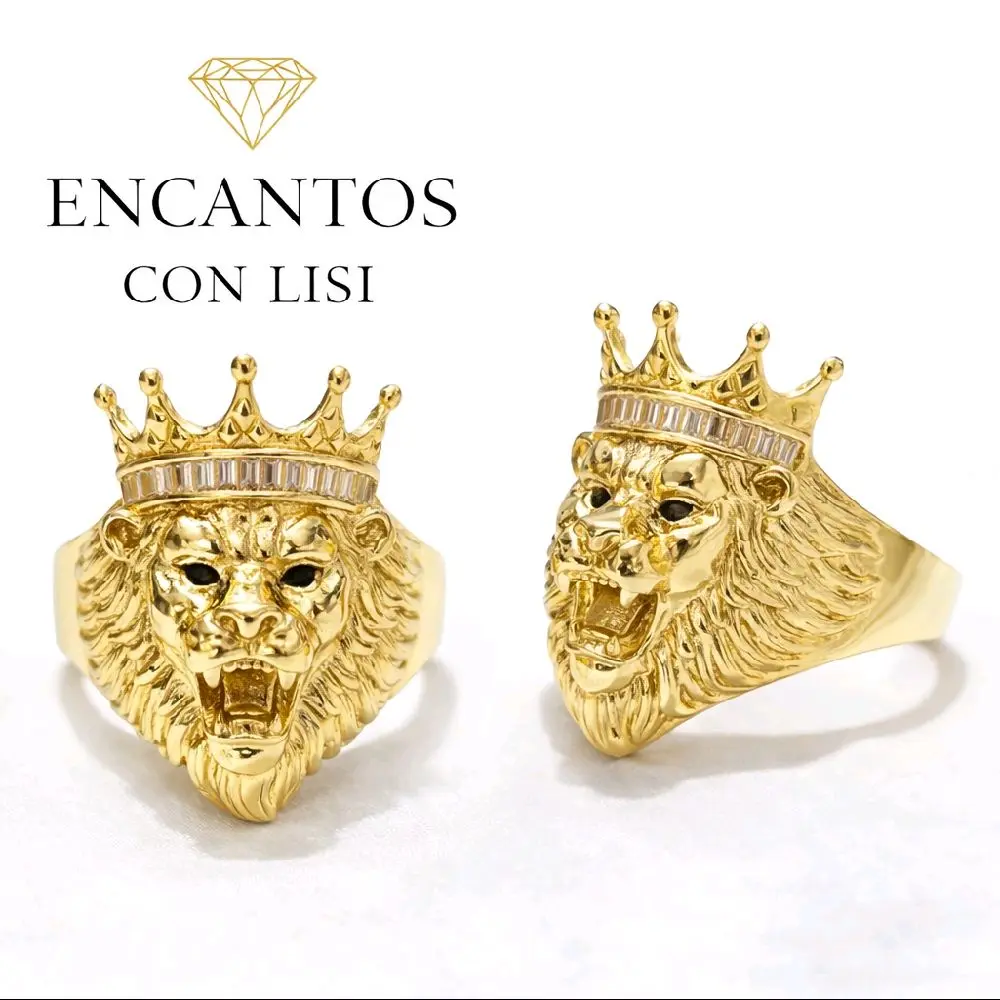 King Lion Crown Ring. Gold Plated 14k