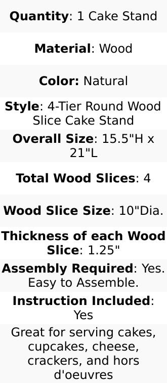 4-Tier Wooden Cupcake Stand Farmhouse Style Natural Wood Slice Design - Rustic Dessert Display Cake Holder 15" Tall