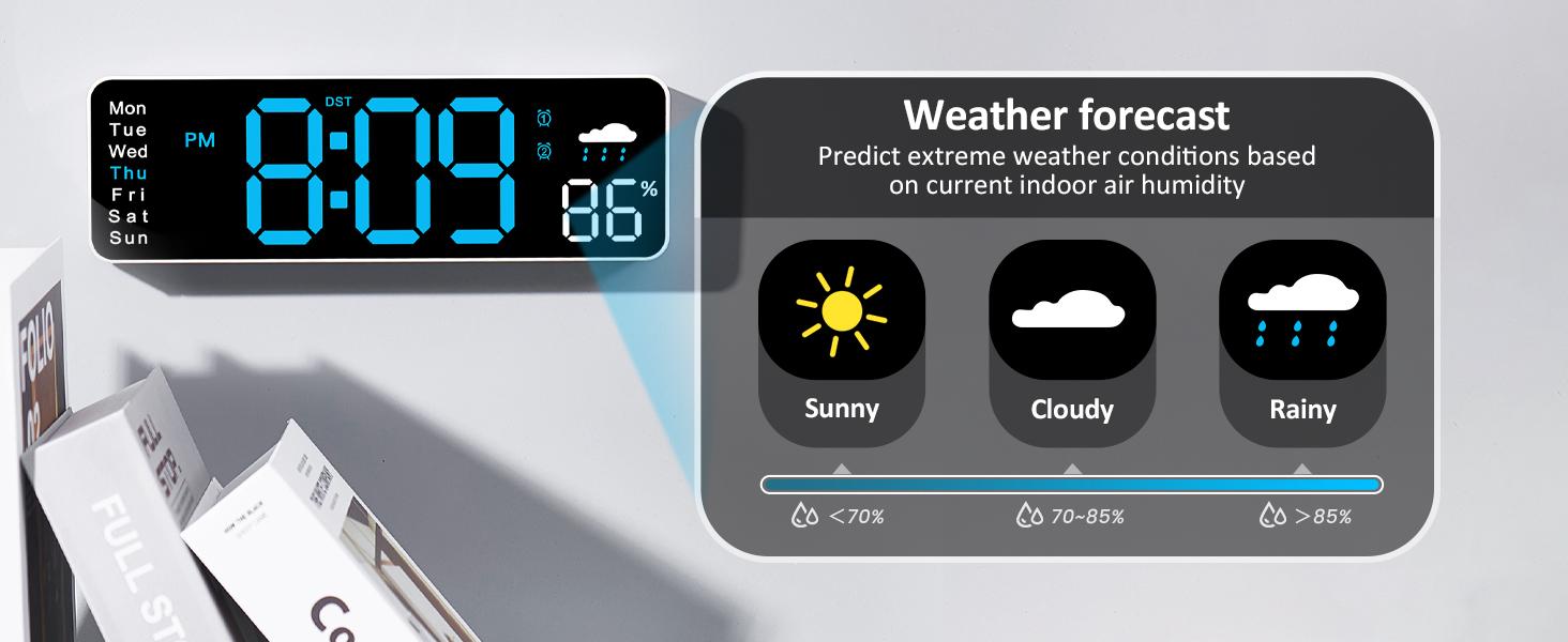8.98" Digital Clock with Date, Week, Temp, Humidity, DST, Timer, Auto-dimming for Living Room Classroom Gym Church Shop Garage Wall LED