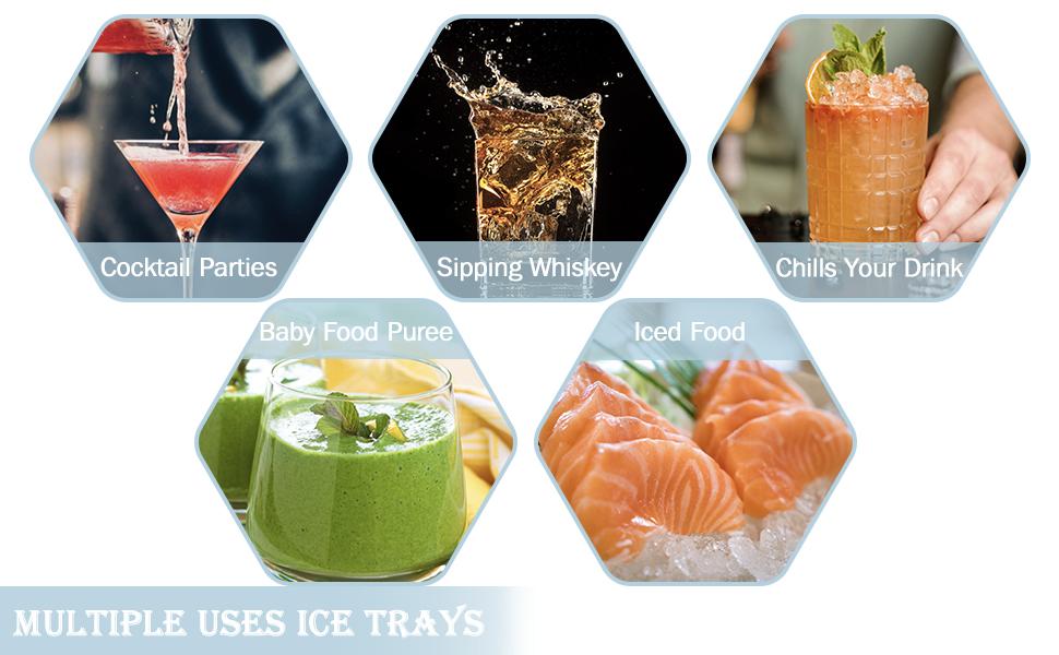 WIBIMEN  2 Pack 33 Cavity 1IN Round Ice Cube Tray with Lid & Bin, Perfect for Freezer, Ice Cube Molds for Whiskey & Drinks Kitchenware Containers Box Plastic Utensils Silicone Home