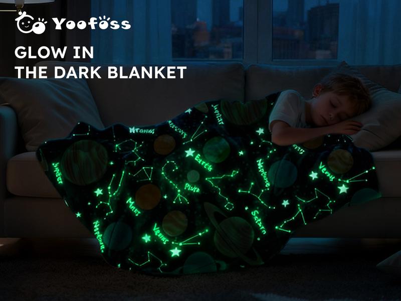 Yoofoss Glow in The Dark Fleece Throw Blanket for Kids, Soft Warm Cozy Cute Glowing Blankets for Bed Sofa Couch Unique Gifts, Toddler Blankets for Boys Girls, Twin Size 61" x 81"