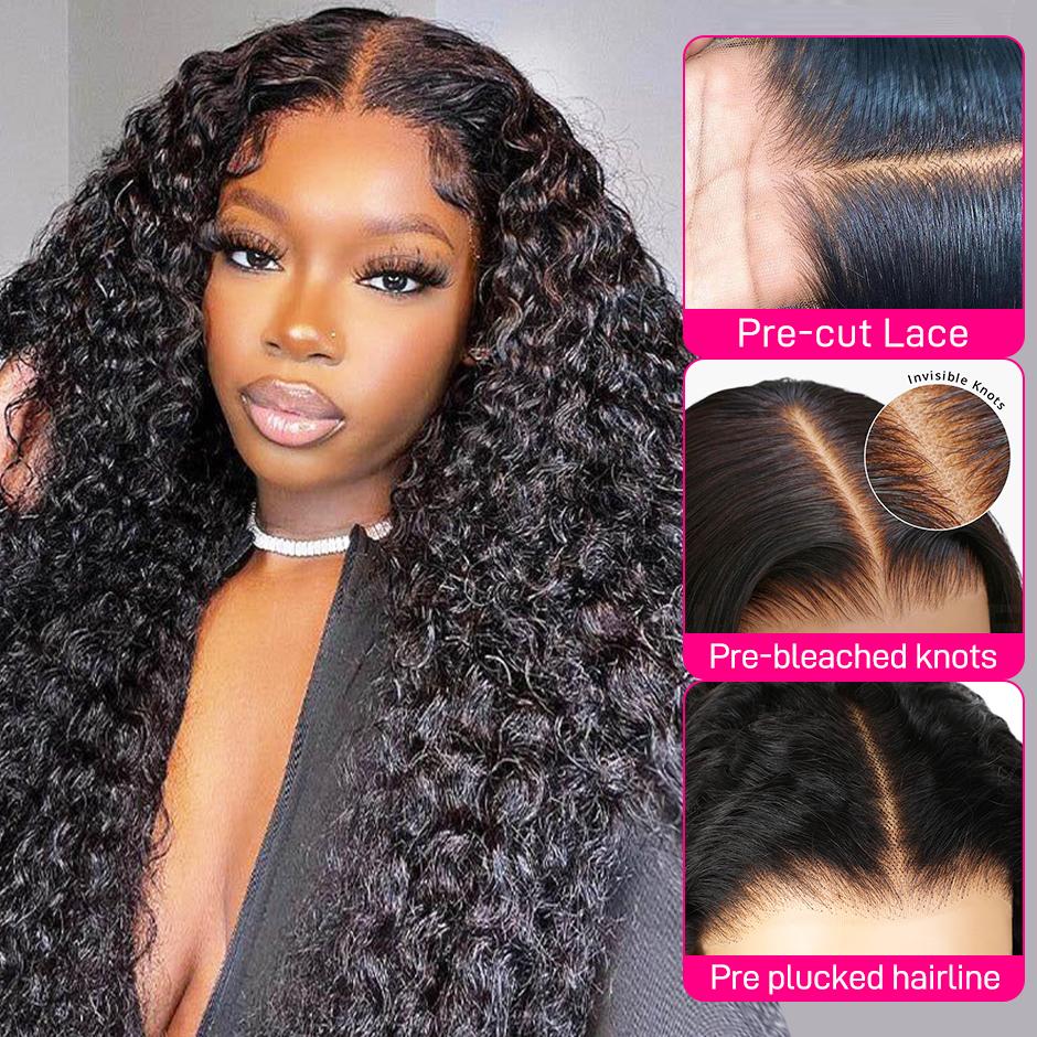 More Face Kinky Curly Pre-Cut Wear Go Glueless Wig Quick Install Pre Bleached Knots 4*6 HD Lace Closure Wigs 180% Density