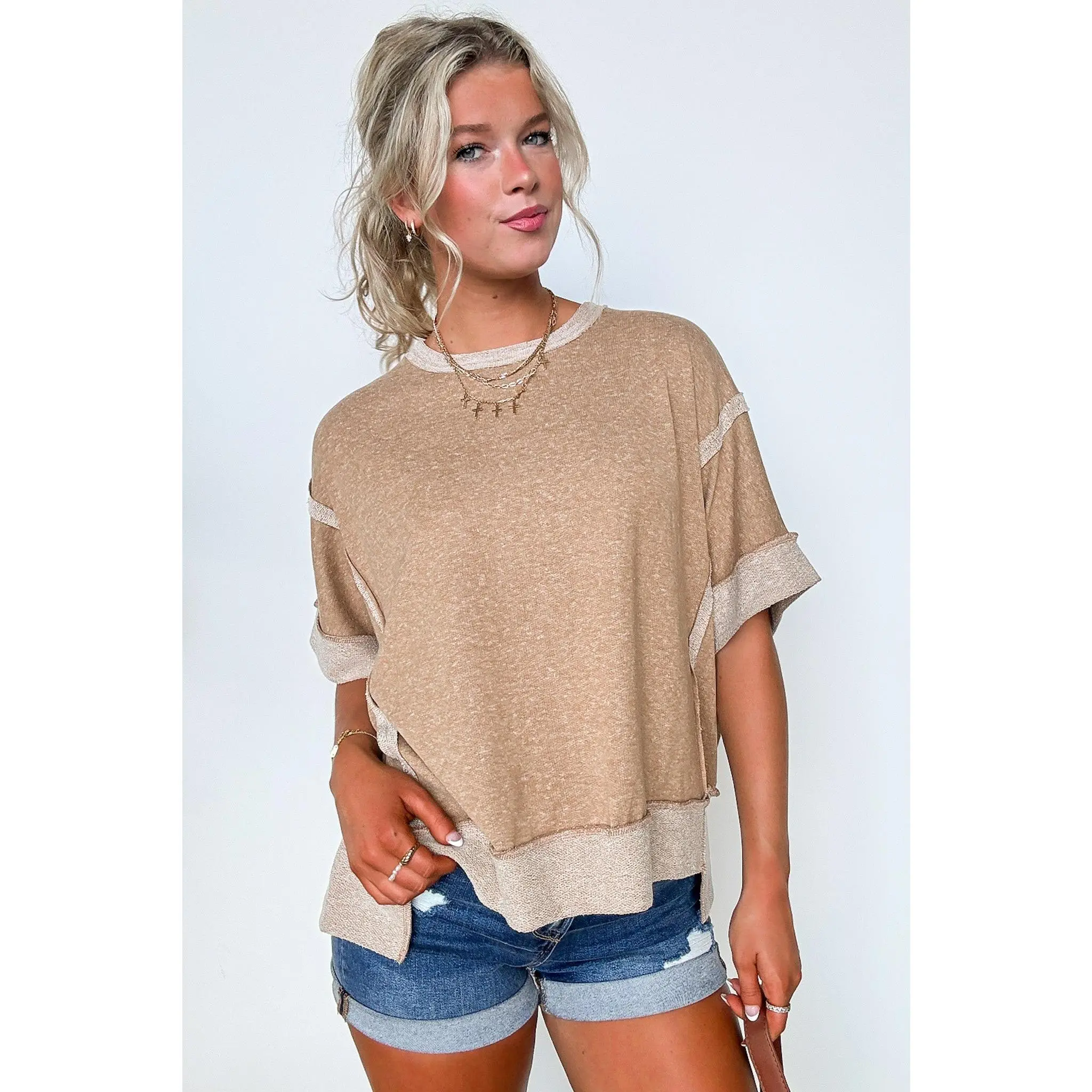 Klaire Contrast Trim Relaxed Drop Shoulder Top - BACK IN STOCK