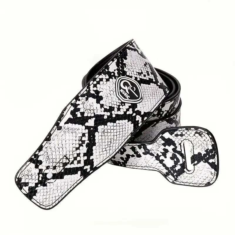 Badass Aesthetic Black and White Guitar Strap - Faux Leather/Snake Skin - Compatible with Electric, Acoustic, Bass Guitars