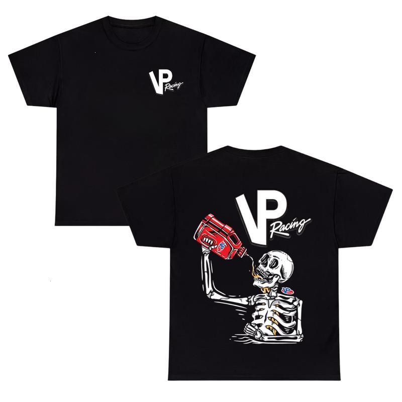VP Racing Black Skeleton Graphic Tee, Bold Logo & Fuel Jug Design, Motorsports Streetwear Short Sleeve