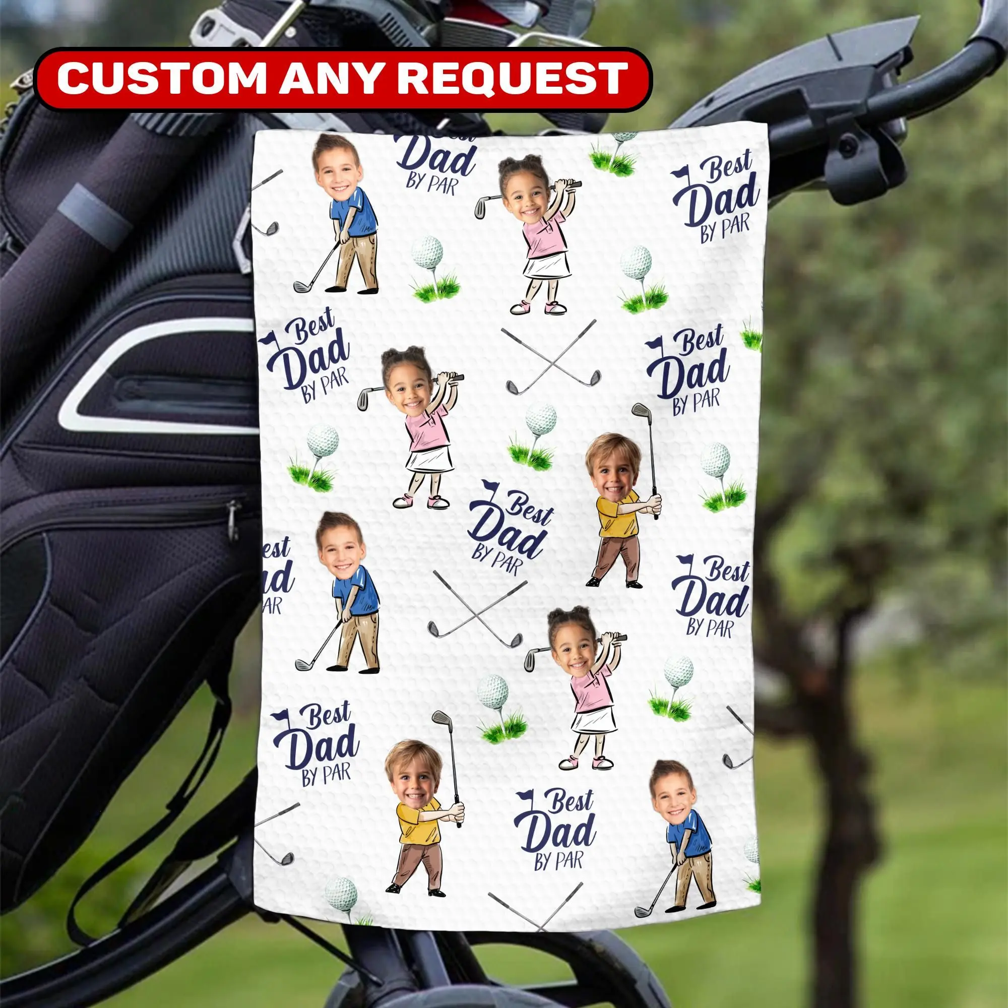 Custom Golf Towel With Kids Photo, Golf Lover Gift, Kids Golf Rag, Gift For Him, Dad Gift, Custom Fathers Day Golf Gift, Best Dad By Par
